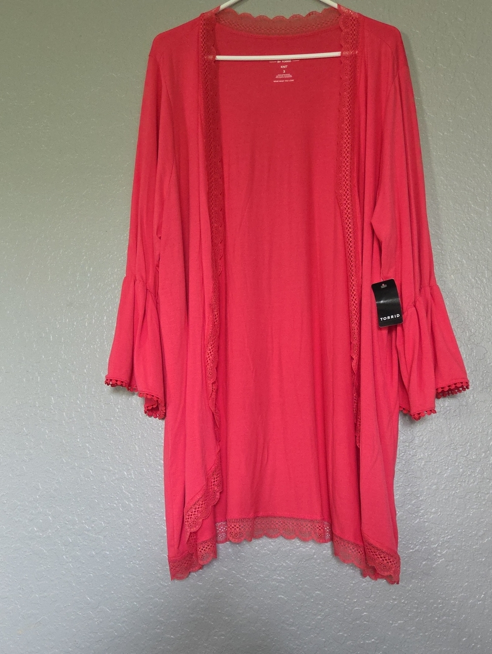 torrid Coral Lace-Trim Open Front Cardigan
